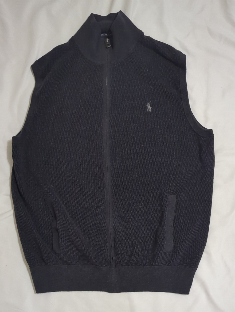 Ralph Lauren Mesh-Knit Cotton Full-Zip Sweater Vest, Color Dark Gray Size L